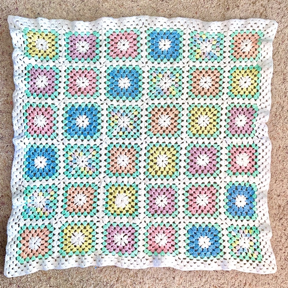Handmade Crochet BABY BLANKET AFGHAN Granny Square 32"x32” Gender Neutral Gift